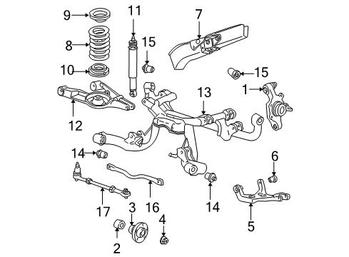 1999 Ford Mustang Rear Suspension Components, Lower Control Arm, Upper Control Arm, Stabilizer Bar Diagram