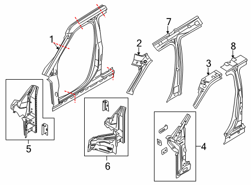 2019 Ford Explorer Center Pillar, Door Opening Frame, Hinge Pillar Diagram