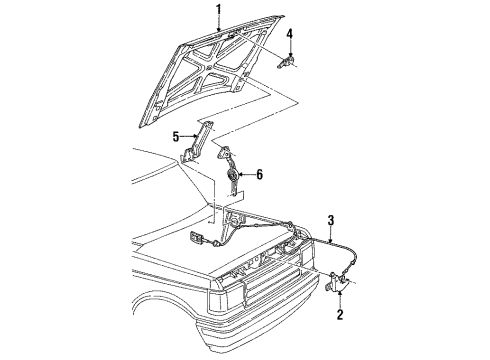 1996 Ford Bronco Hood & Components Diagram