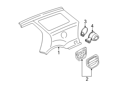 2000 Ford Focus Quarter Panel & Components, Exterior Trim, Body Diagram 3 - Thumbnail