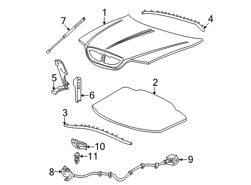 2001 Lincoln LS Latch Assembly - Hood Diagram for XW4Z-16700-BA