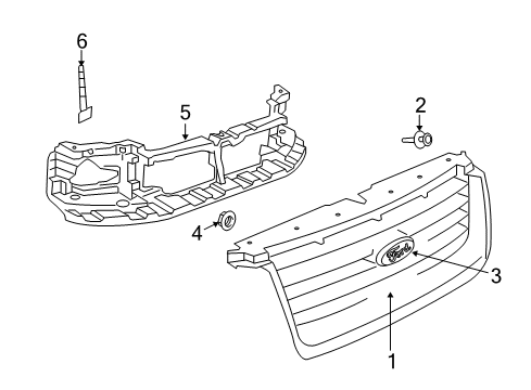 2007 Ford Explorer Sport Trac Grille & Components Diagram