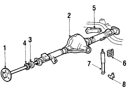 1985 Mercury Cougar Rear Suspension Components, Lower Control Arm, Upper Control Arm, Stabilizer Bar Diagram