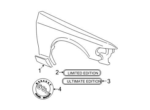 2005 Mercury Grand Marquis Moulding Assembly - Fender Diagram for 5W3Z-16036-BPTM