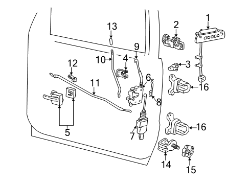 2004 Ford Explorer Sport Trac Front Door - Lock & Hardware Diagram