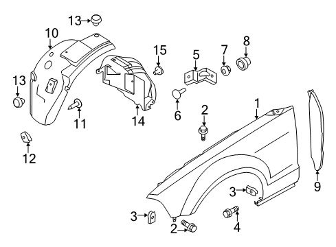 2011 Ford Mustang Bracket - Fender Mounting Diagram for 5R3Z-16K039-A