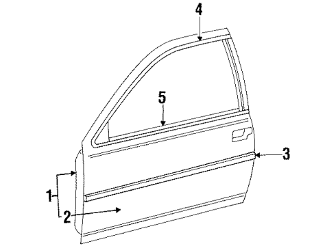 1990 Ford Thunderbird Door & Components, Exterior Trim Diagram