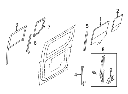 2020 Ford Transit Connect Glass - Quarter Window Diagram for DT1Z-1729711-F