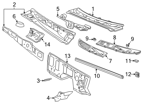 2003 Ford Explorer Sport Trac Panel Assembly - Cowl Top - Outer Diagram for F57Z-7802012-A