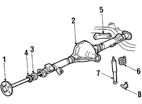 1987 Ford Thunderbird Rear Suspension Components, Axle Housing, Lower Control Arm, Upper Control Arm, Stabilizer Bar Diagram