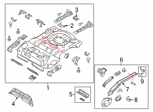 2014 Ford Escape Rear Body - Floor & Rails Diagram