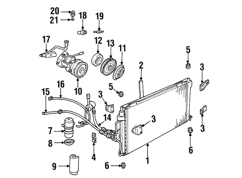 2000 Ford Crown Victoria A/C Condenser, Compressor & Lines Diagram