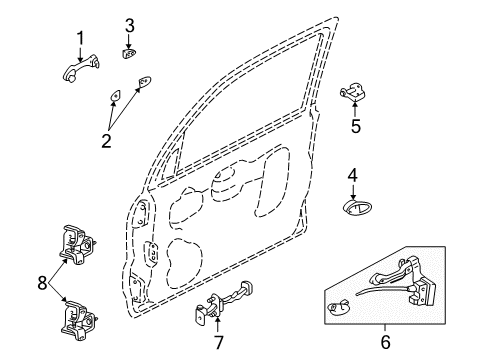 2005 Mercury Mariner Front Door - Lock & Hardware Diagram