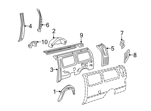 2012 Ford E-350 Super Duty Inner Structure & Rails - Side Panel Diagram 1 - Thumbnail