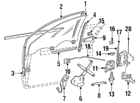 1996 Ford Thunderbird Door Glass & Hardware, Lock & Hardware Diagram