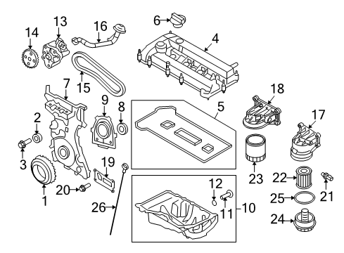 2010 Mercury Mariner Engine Parts, Mounts, Cylinder Head & Valves, Camshaft & Timing, Variable Valve Timing, Oil Pan, Oil Pump, Balance Shafts, Crankshaft & Bearings, Pistons, Rings & Bearings Diagram