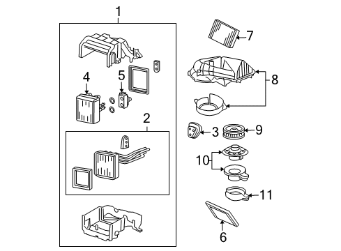 2004 Lincoln LS A/C Evaporator & Heater Components Diagram