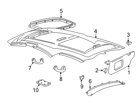 2001 Mercury Sable Sun Visor Left Diagram for 1F1Z-5404105-AAB