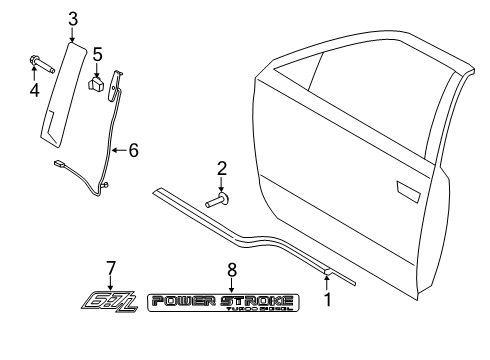 2022 Ford F-250 Super Duty Exterior Trim - Front Door Diagram