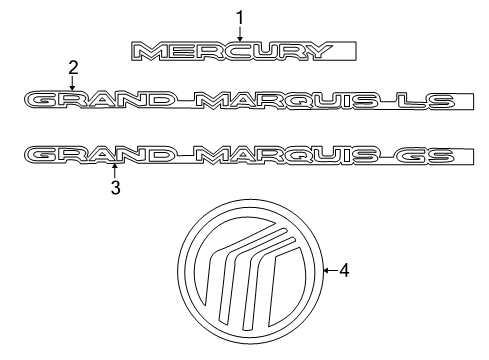 2007 Mercury Grand Marquis Exterior Trim - Trunk Lid Diagram