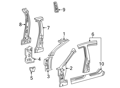 2003 Lincoln LS Panel Assembly - B Pillar Diagram for 3W4Z-5424382-AA