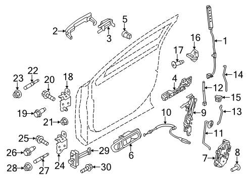 2016 Ford Special Service Police Sedan Front Door - Lock & Hardware Diagram