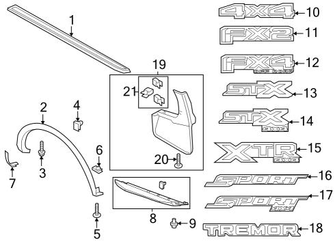 2023 Ford Ranger Exterior Trim - Pick Up Box Diagram