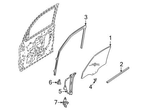 2005 Mercury Mariner Front Door - Glass & Hardware Diagram