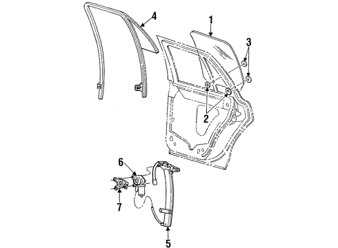 2002 Mercury Grand Marquis Rear Door - Glass & Hardware Diagram