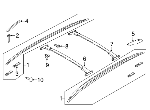 2013 Ford Escape Rail - Roof Rack Cross Diagram for CJ5Z-7855114-AA