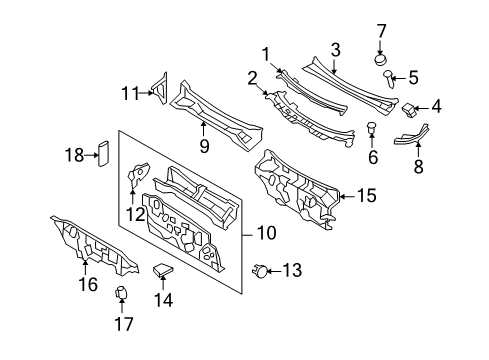 2008 Mercury Mariner Panel Assembly - Cowl Top - Outer Diagram for 8L8Z-7802012-A