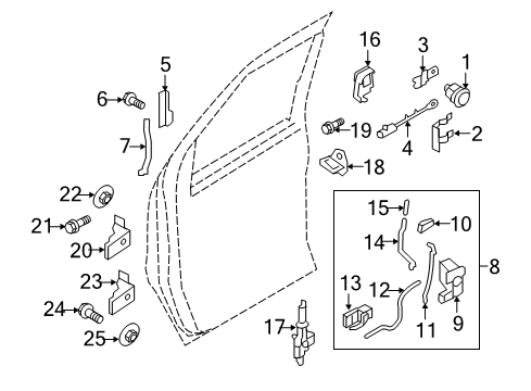 2010 Ford E-250 Front Door - Lock & Hardware Diagram