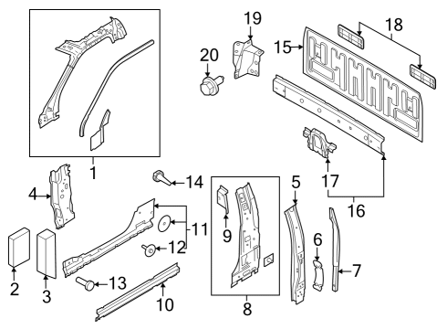 2024 Ford F-250 Super Duty Back Panel, Hinge Pillar Diagram