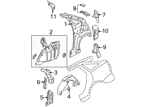 2007 Ford Focus Panel Assembly - Wheelhouse - Inner Diagram for YS4Z-5427886-CA