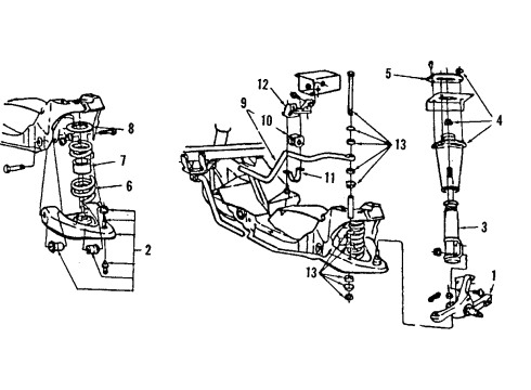 1987 Ford Thunderbird Front Suspension Components, Lower Control Arm, Stabilizer Bar Diagram