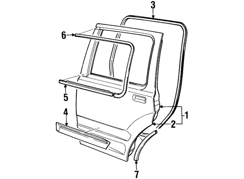 2000 Mercury Mountaineer Rear Door & Components, Exterior Trim Diagram