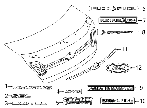 2016 Ford Special Service Police Sedan Exterior Trim - Trunk Lid Diagram