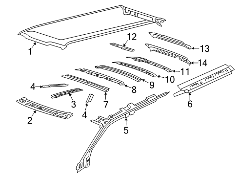 2020 Ford Expedition Reinforcement - Roof Panel Diagram for JL1Z-4050222-A