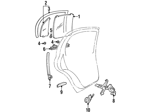 1997 Lincoln Continental Rear Door - Glass & Hardware Diagram