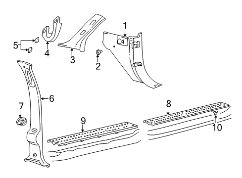 2001 Ford Excursion Interior Trim - Pillars, Rocker & Floor Diagram