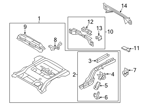 2009 Ford Escape Rear Body - Floor & Rails Diagram