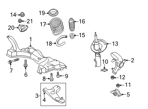 2011 Ford Focus Front Suspension Components, Lower Control Arm, Stabilizer Bar Diagram