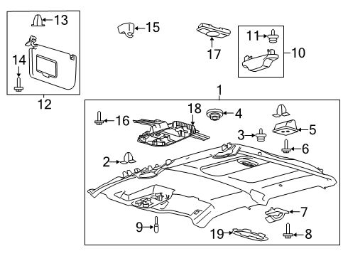 2019 Ford F-350 Super Duty Sun Visor Assembly Diagram for HC3Z-2504105-HA