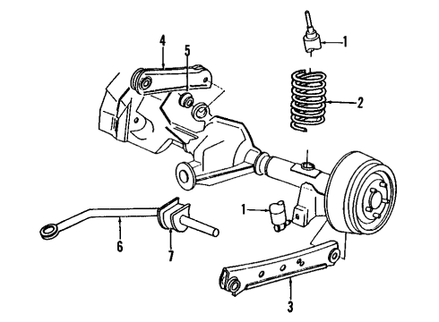 1987 Mercury Grand Marquis Rear Suspension Components, Axle Housing, Lower Control Arm, Upper Control Arm, Stabilizer Bar & Components Diagram