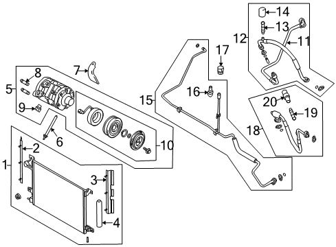 2010 Ford Mustang A/C Condenser, Compressor & Lines Diagram