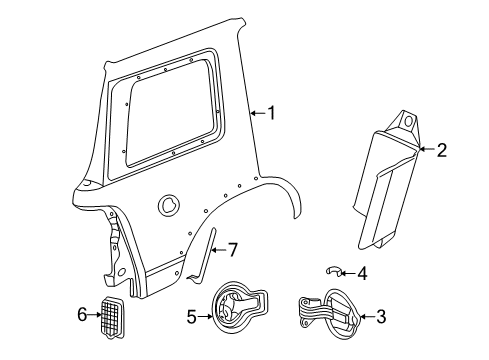 2003 Lincoln Aviator Quarter Panel & Components Diagram