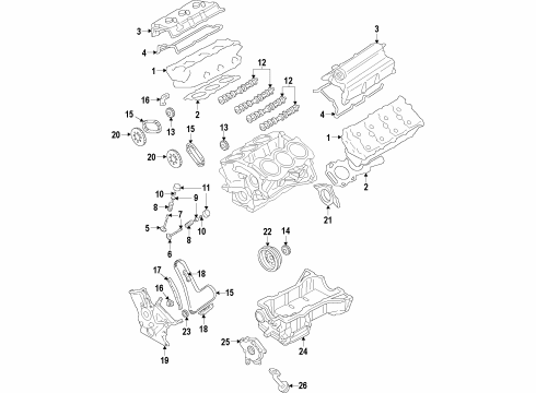 2008 Ford Taurus X Engine Parts, Mounts, Cylinder Head & Valves, Camshaft & Timing, Variable Valve Timing, Oil Pan, Oil Pump, Crankshaft & Bearings Diagram