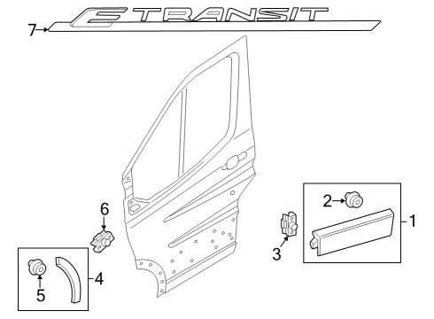 2023 Ford E-Transit Exterior Trim - Front Door Diagram