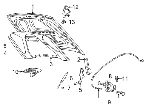 2005 Ford Crown Victoria Hood & Components Diagram