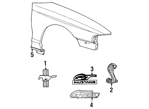 1994 Ford Mustang Front Fender Emblem Diagram for F4ZZ-16228-C